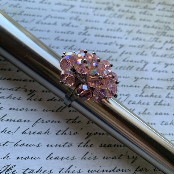 Peachy Pink Crystal Rhinestone Cluster Adjustable Fashion Ring Woman’s Jewelry - Picture 2 of 6